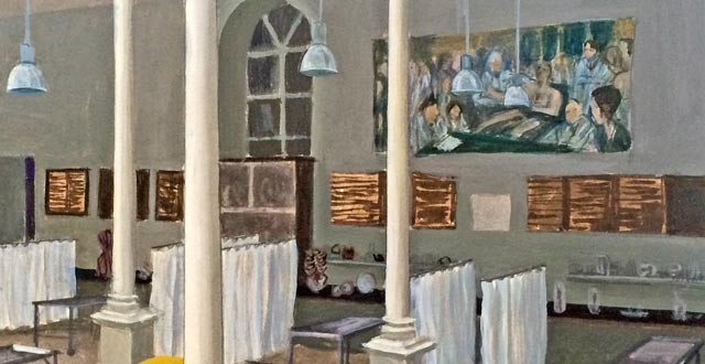 Painting of a university anatomy room