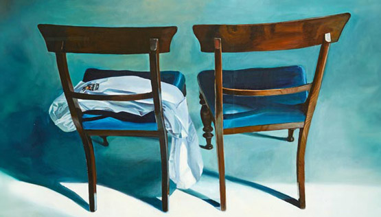 Painting of two chairs and medical coat