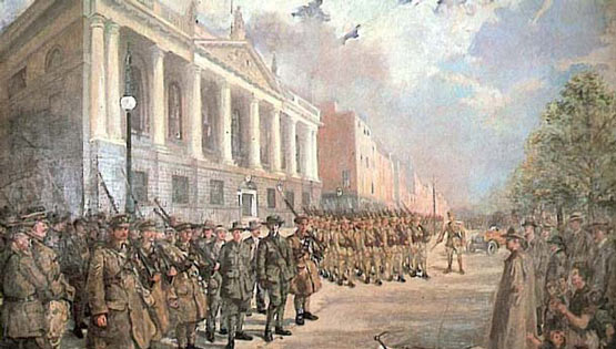 Painting of battle scene outside RCSI building in Dublin