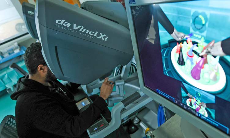 A man in virtual reality setting during a robotic workshop session